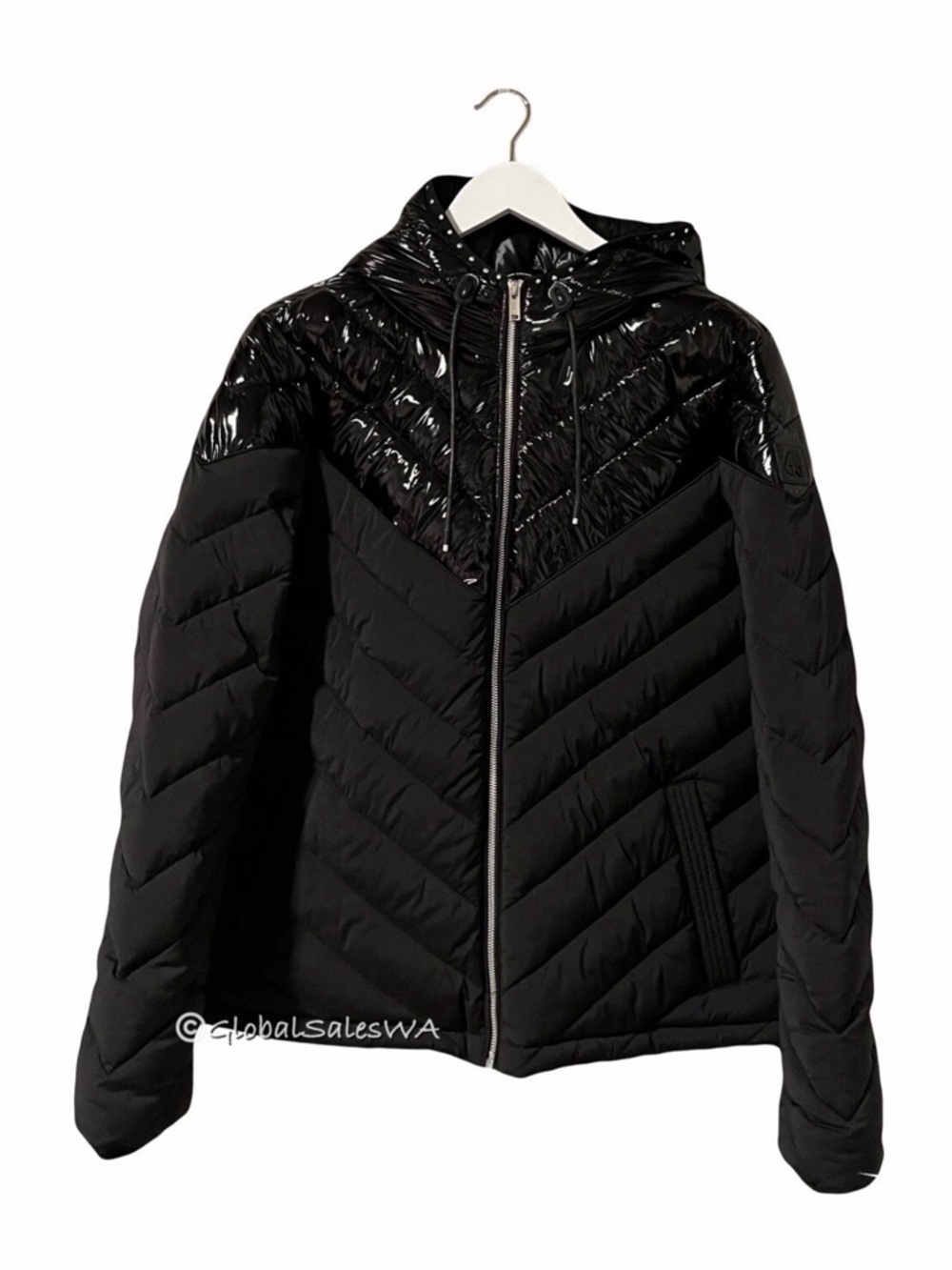 Moose Knuckles Exhibition Chevron Quilted Down Puffer Women Black Jacket Size XL